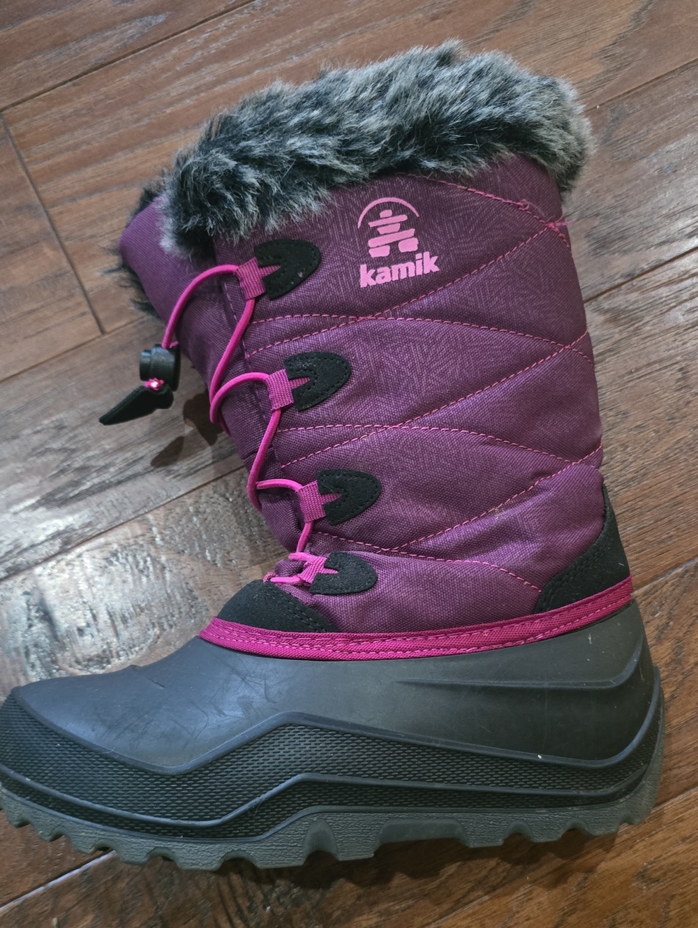 Black and Pink Winter Snow Boots